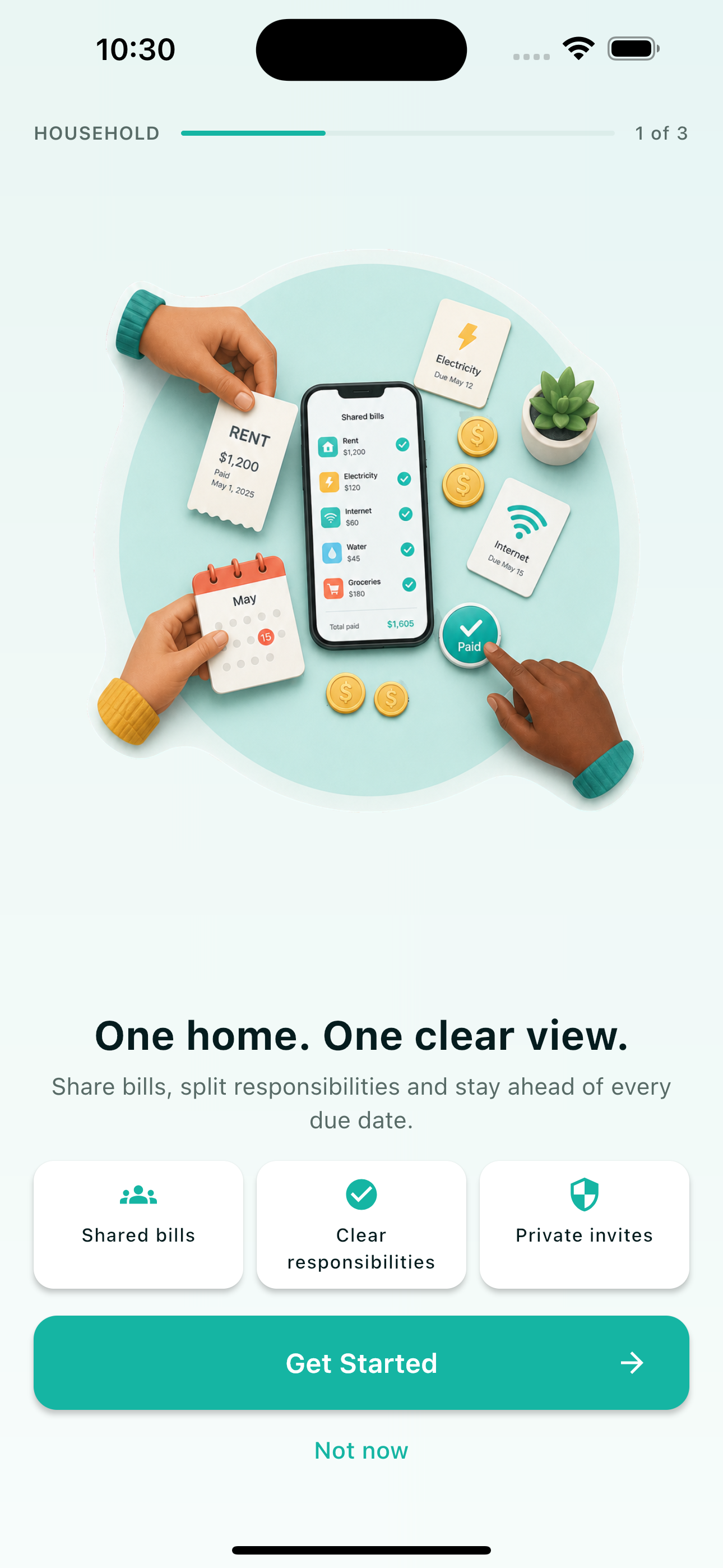 Bill Reminder invite-only household sharing screen